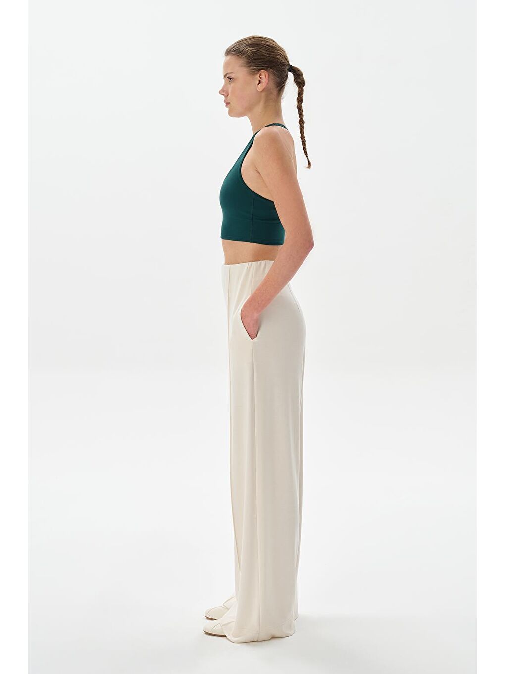 Modal Örme Önü Dikişli Pantolon Ekru-3