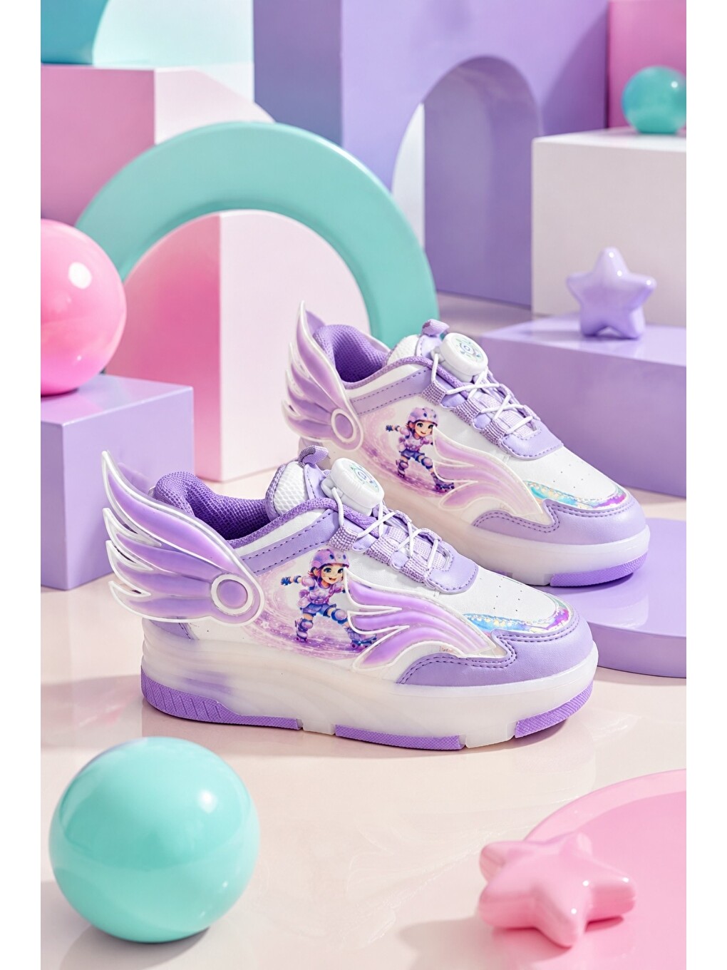 Lila Wıngs Çocuk Kanat Detaylı Işıklı Patenli Tekerlekli Sneaker Spor Ayakkabı-7
