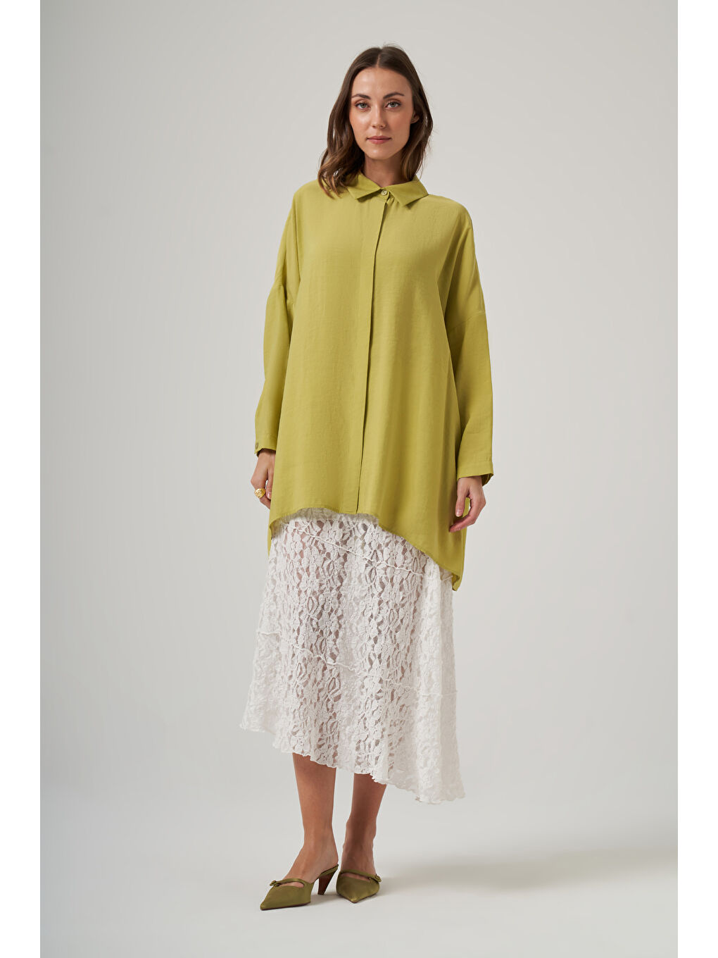 Sarı Oversize Basic Yazlık Gömlek 3001 Lime-3