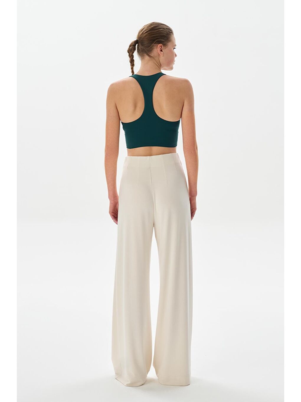 Modal Örme Önü Dikişli Pantolon Ekru-6