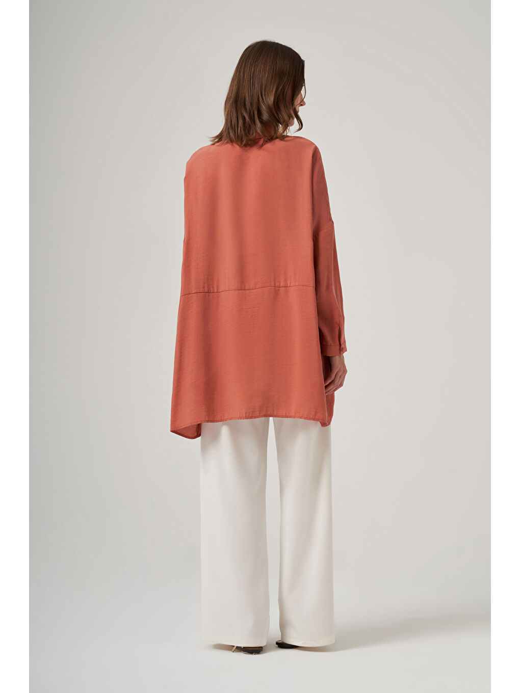 Kahverengi Oversize Basic Yazlık Gömlek 3001 Anfora Kiremit-2