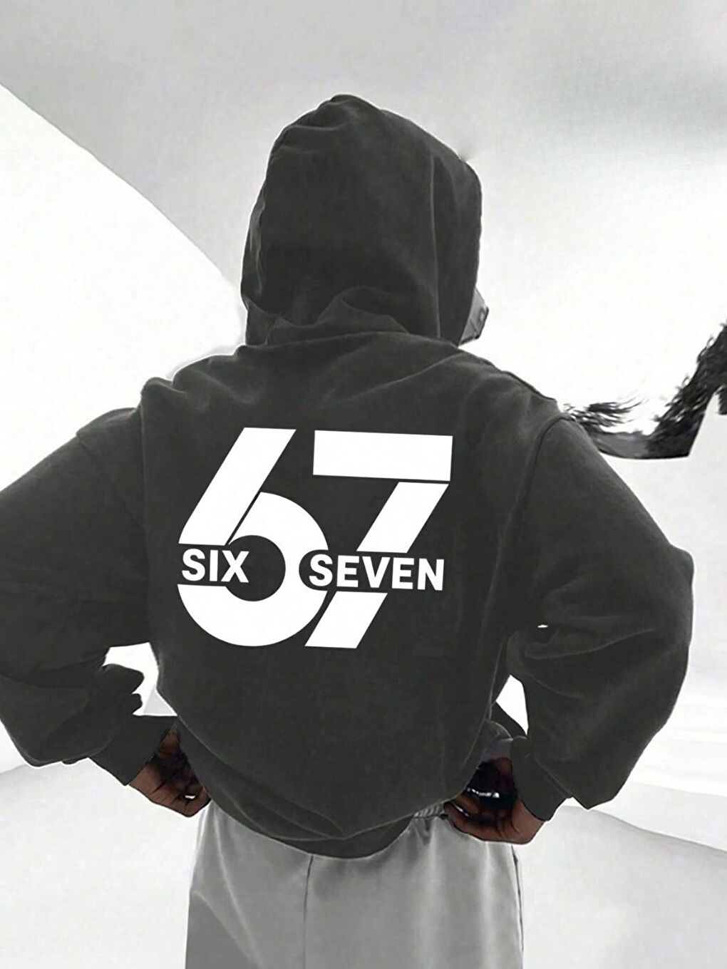 Gri Füme Beyaz 67 Baskılı Oversize Sweatshirt