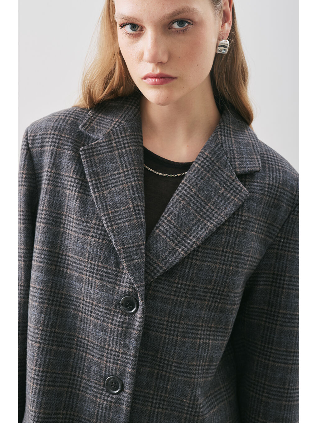 Karışık Norrıs Yün Blazer Ceket Grey Check-3