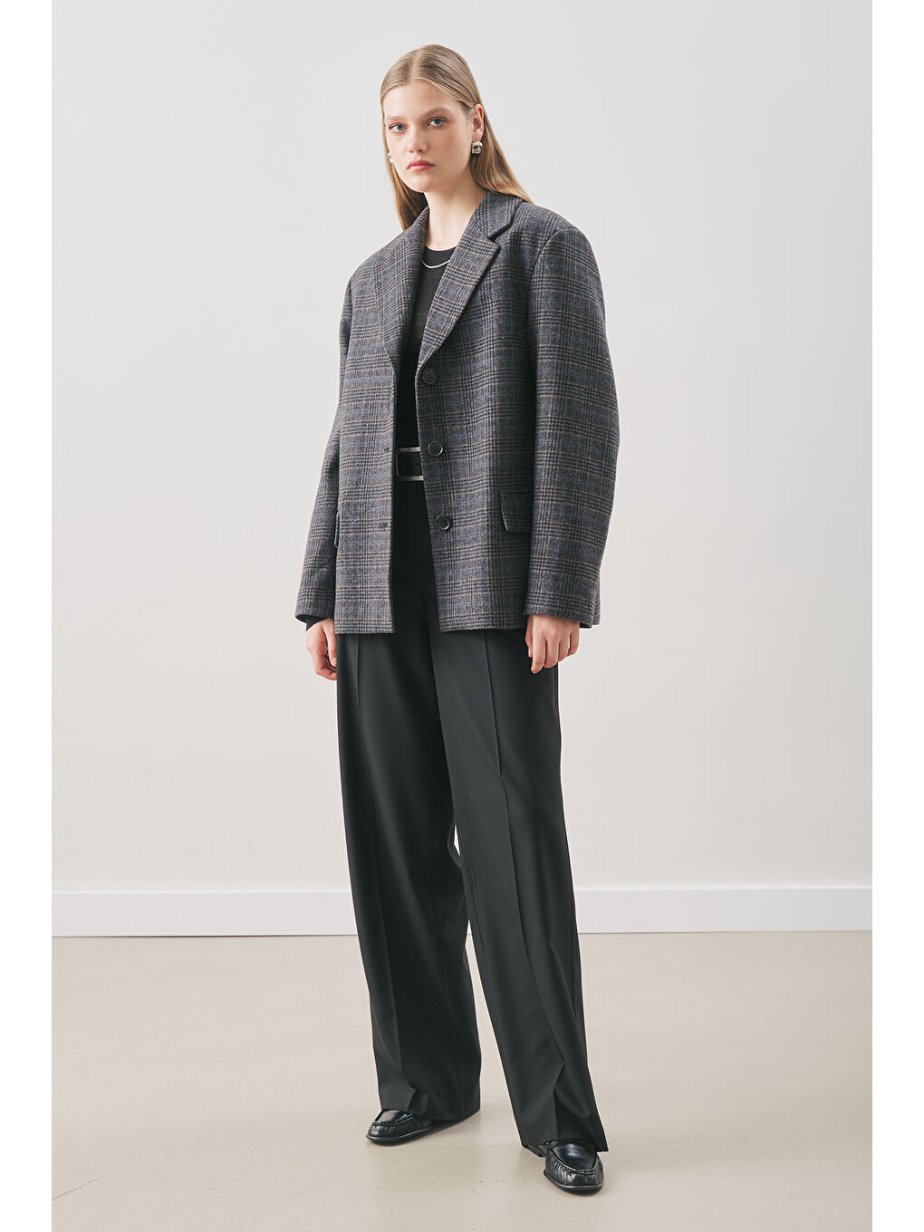 Karışık Norrıs Yün Blazer Ceket Grey Check-4