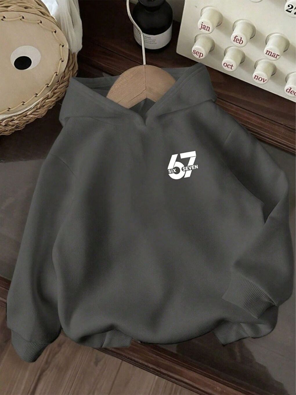 Gri Füme Beyaz 67 Baskılı Oversize Sweatshirt-1