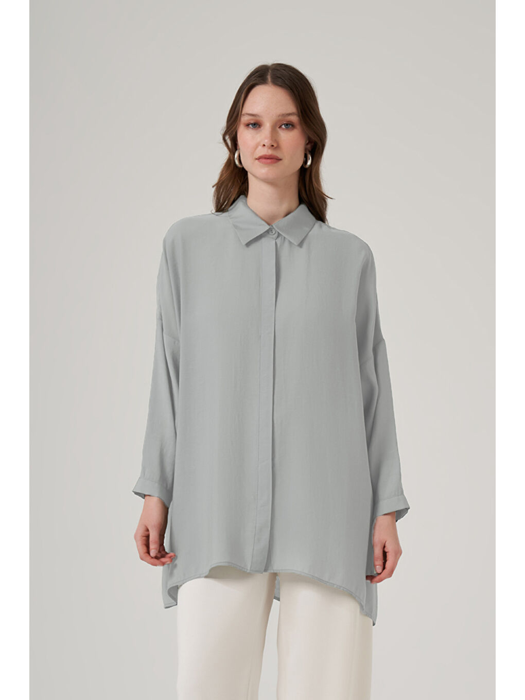 Oversize Basic Yazlık Gömlek 3001 Gri