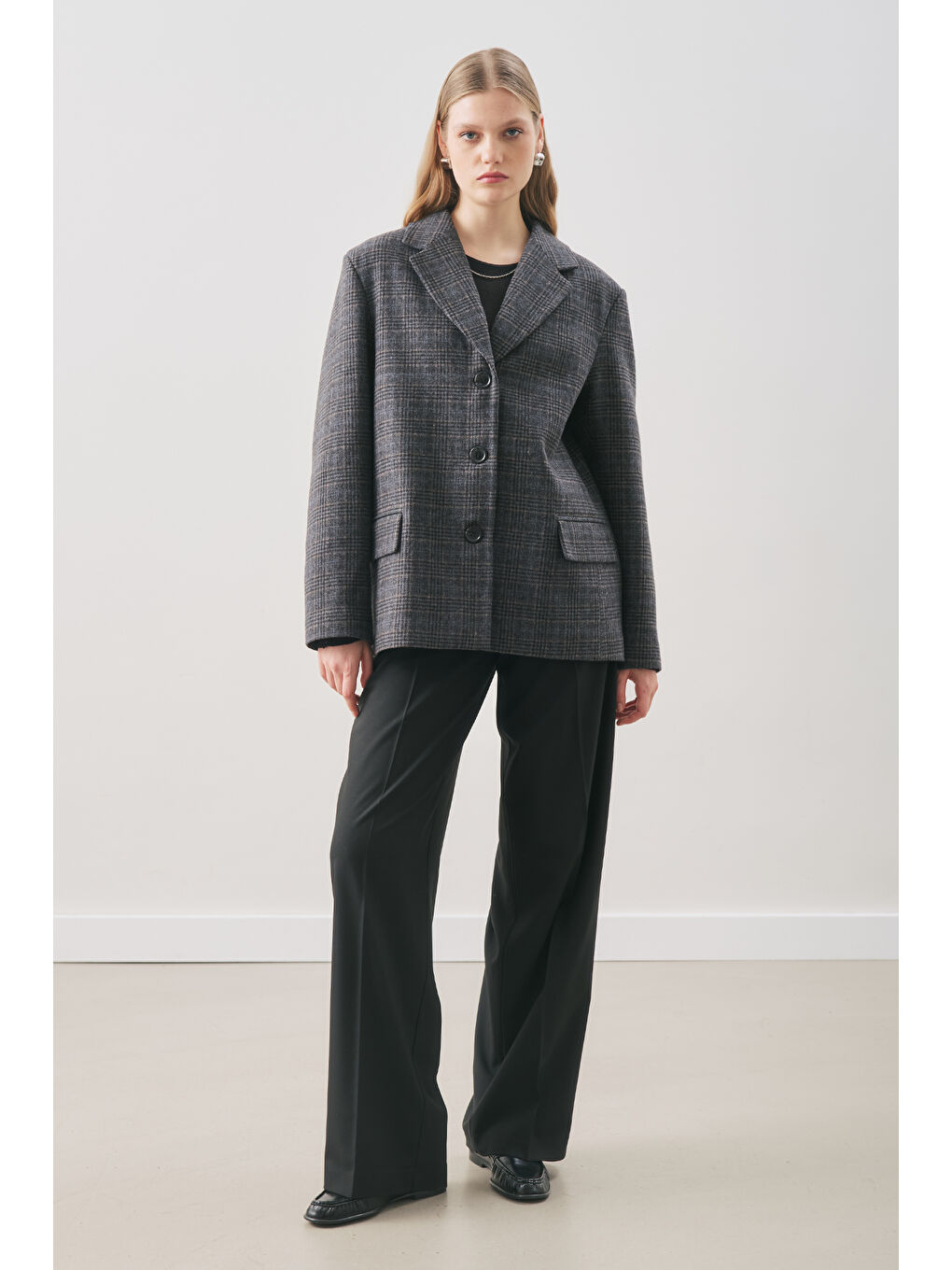 Karışık Norrıs Yün Blazer Ceket Grey Check-5