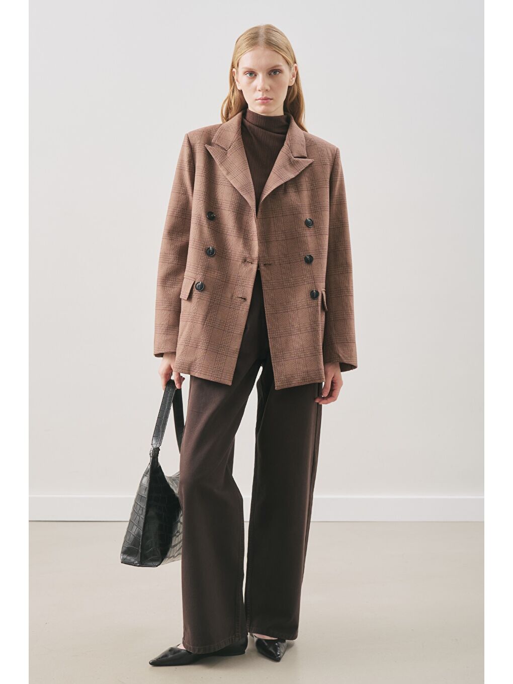 Kruvaze Ekose Blazer Ceket Bordo