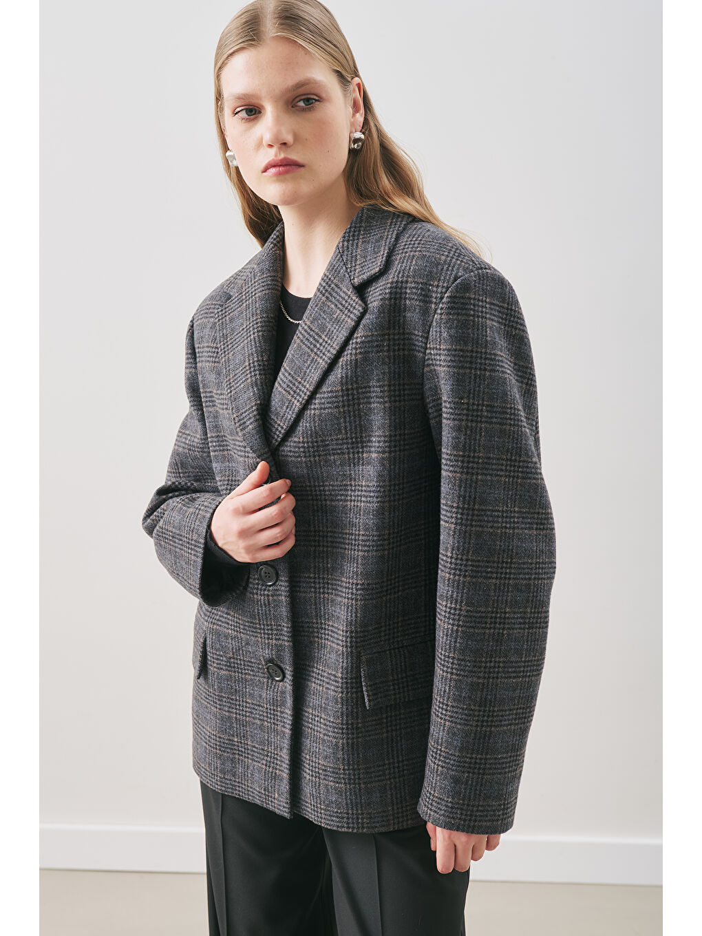 Karışık Norrıs Yün Blazer Ceket Grey Check-6