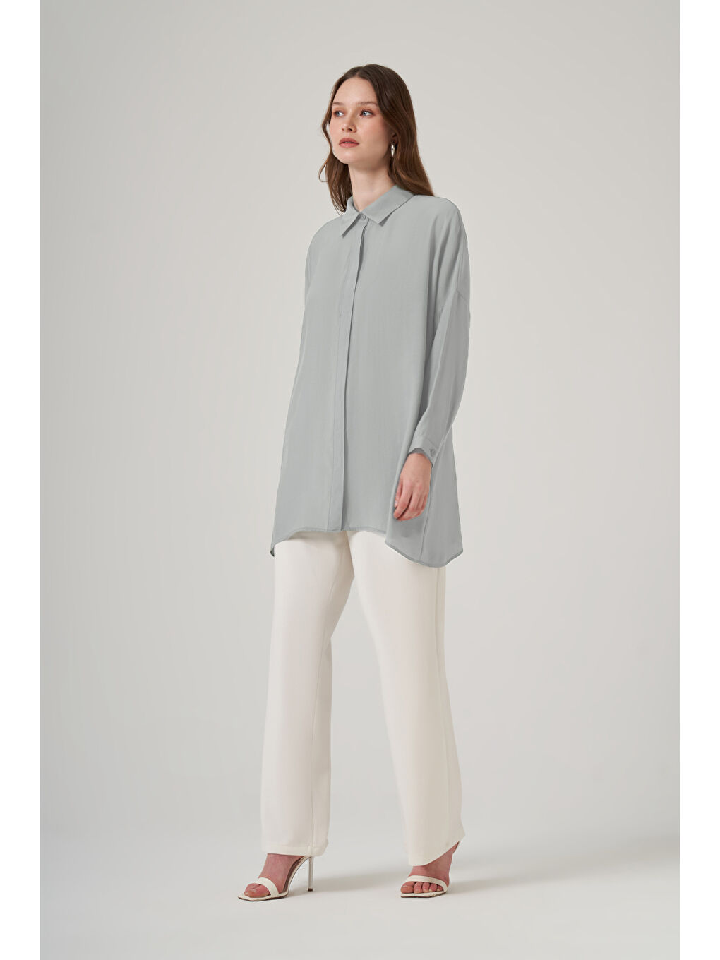 Oversize Basic Yazlık Gömlek 3001 Gri-1
