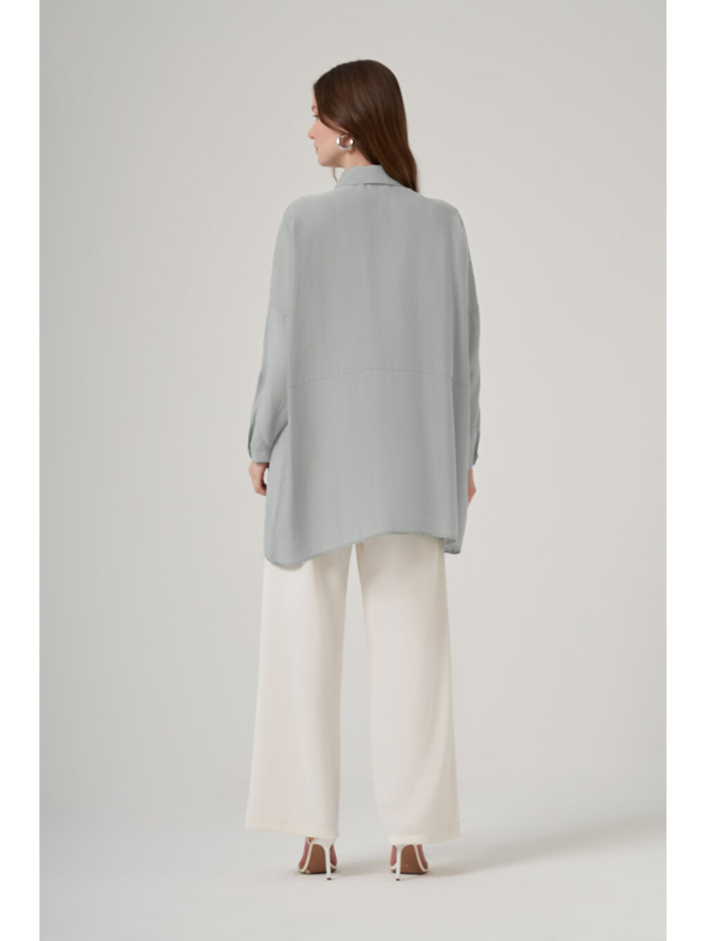 Oversize Basic Yazlık Gömlek 3001 Gri-2
