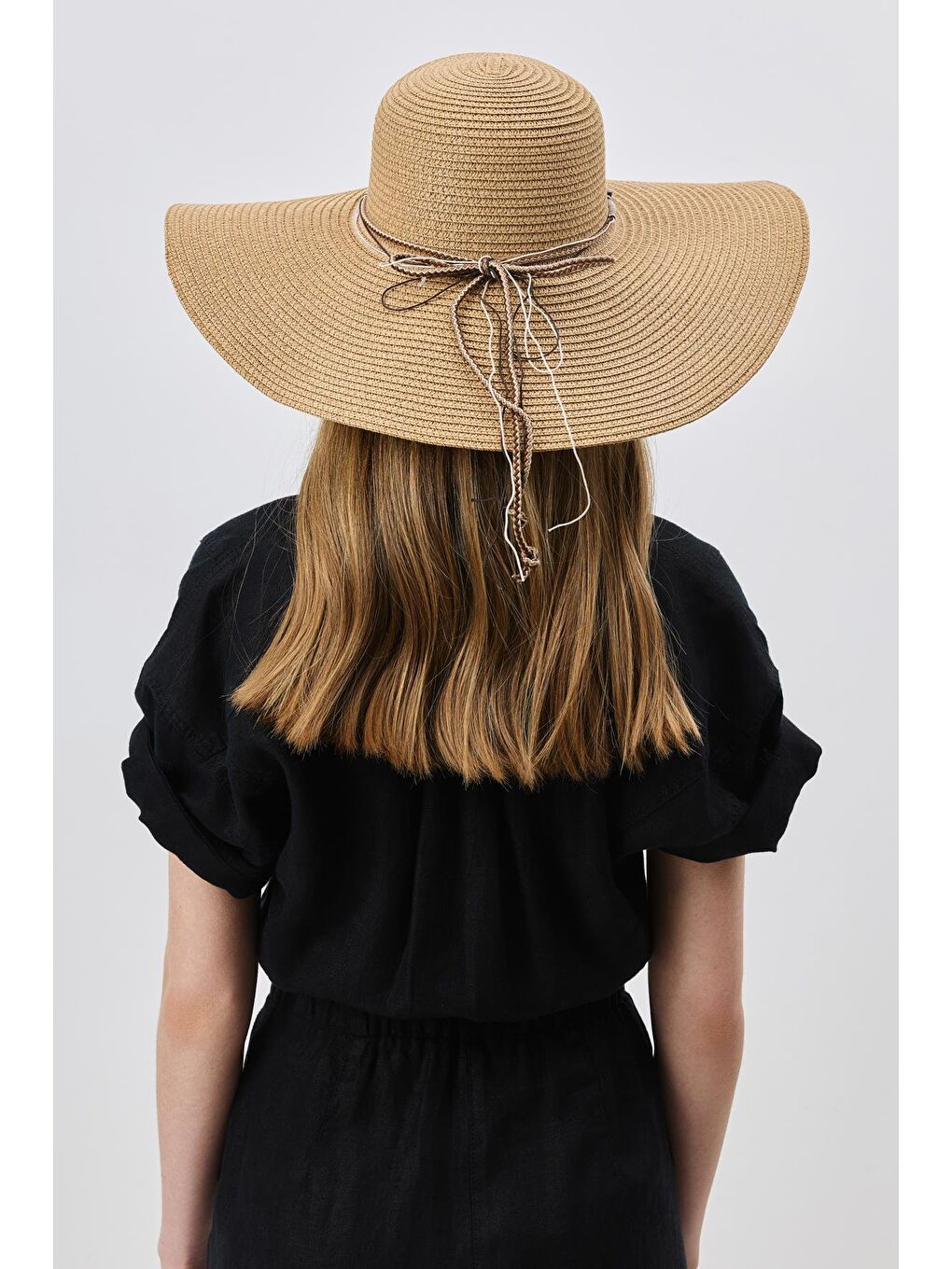 Bej Geniş Kenar Hasır Plaj Şapkası Y25730-01 Vizon-2