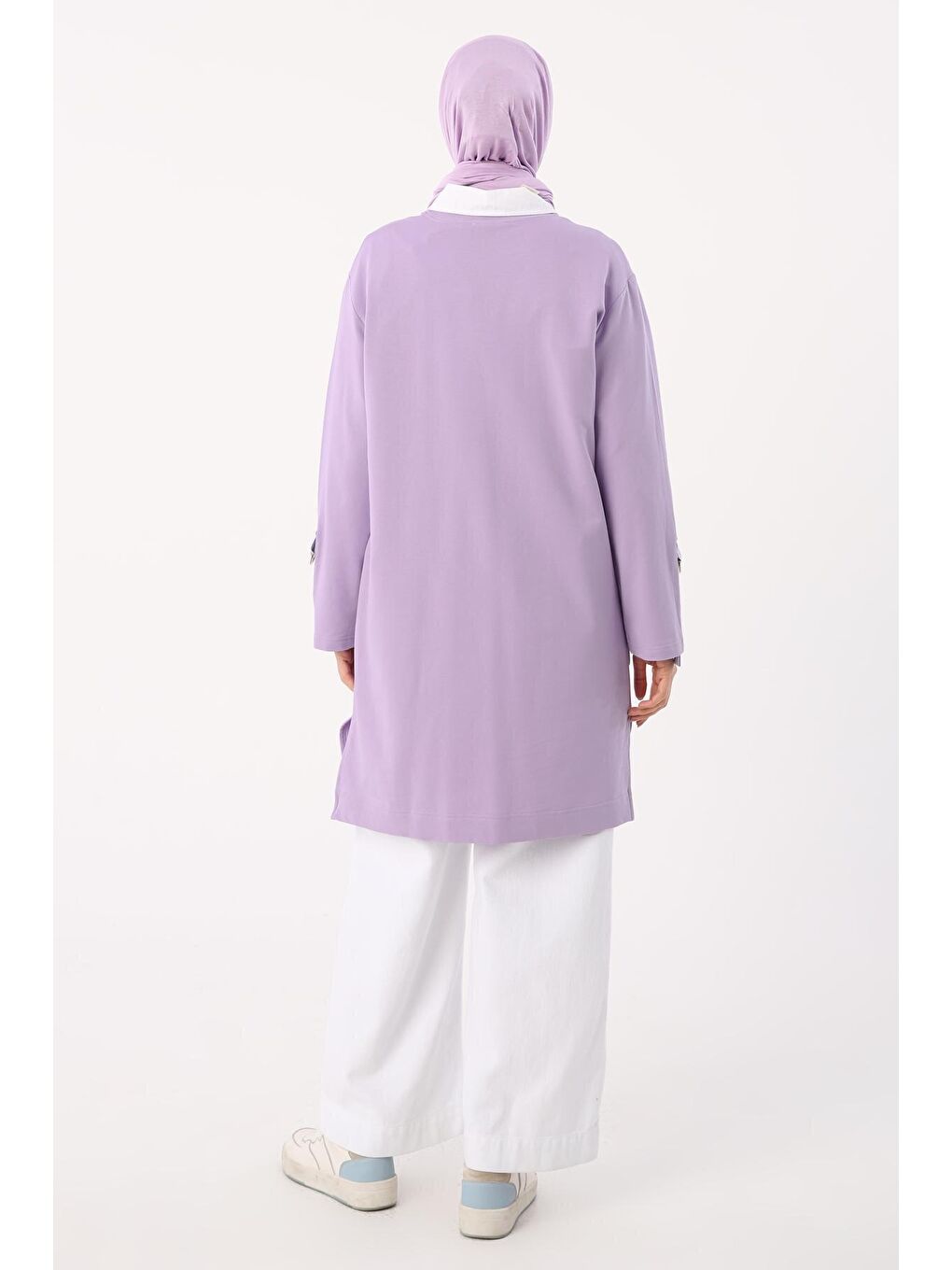 Lila Kolları Apoletli Çizgili Cepli Tunik-3