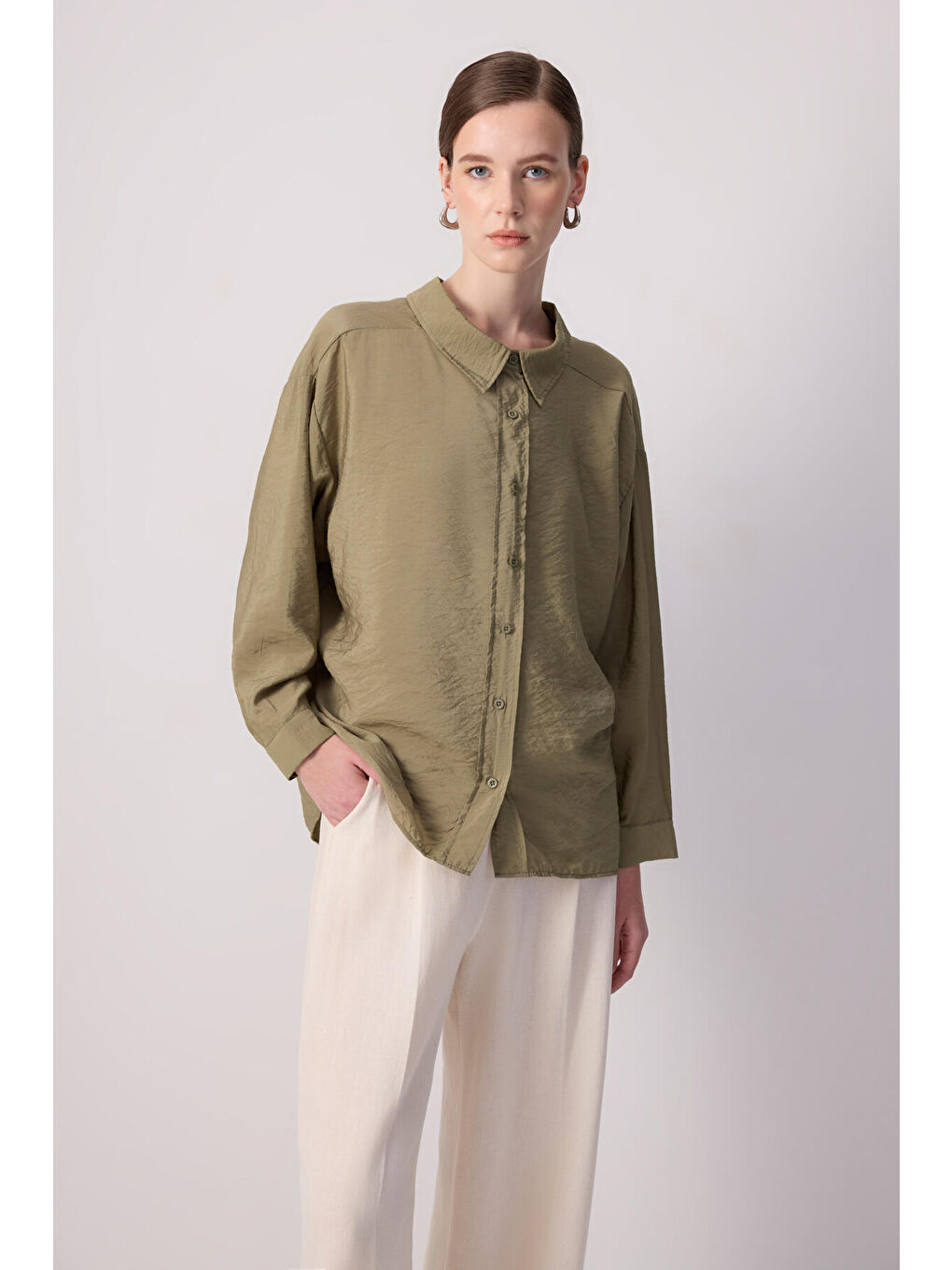 Haki Oversıze Gömlek-2