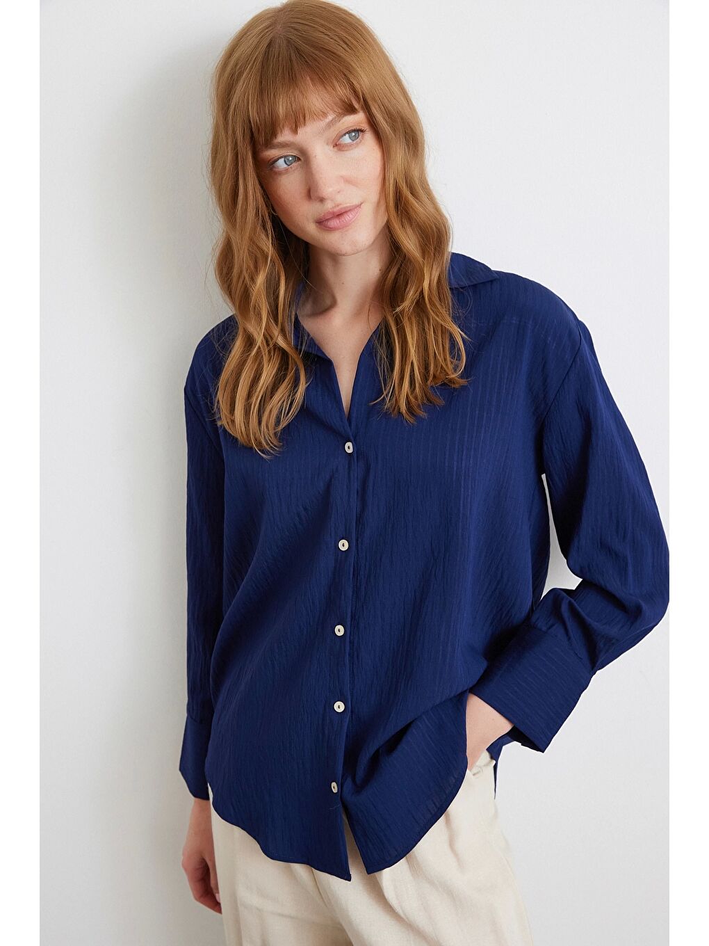 Paralel Çizgili Gömlek Lacivert