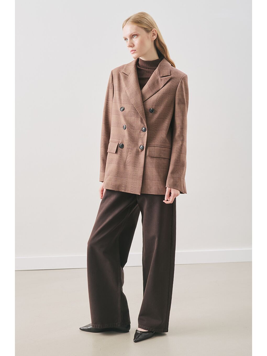 Kruvaze Ekose Blazer Ceket Bordo-2