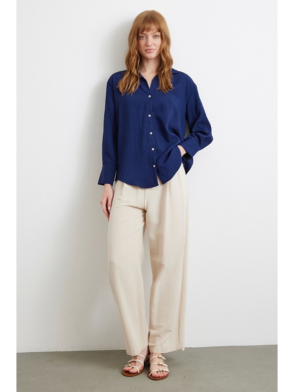 Paralel Çizgili Gömlek Lacivert-1