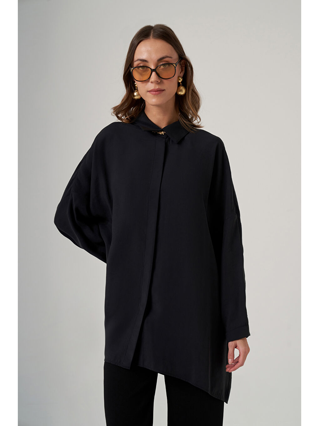 Oversize Basic Yazlık Gömlek 3001 Siyah