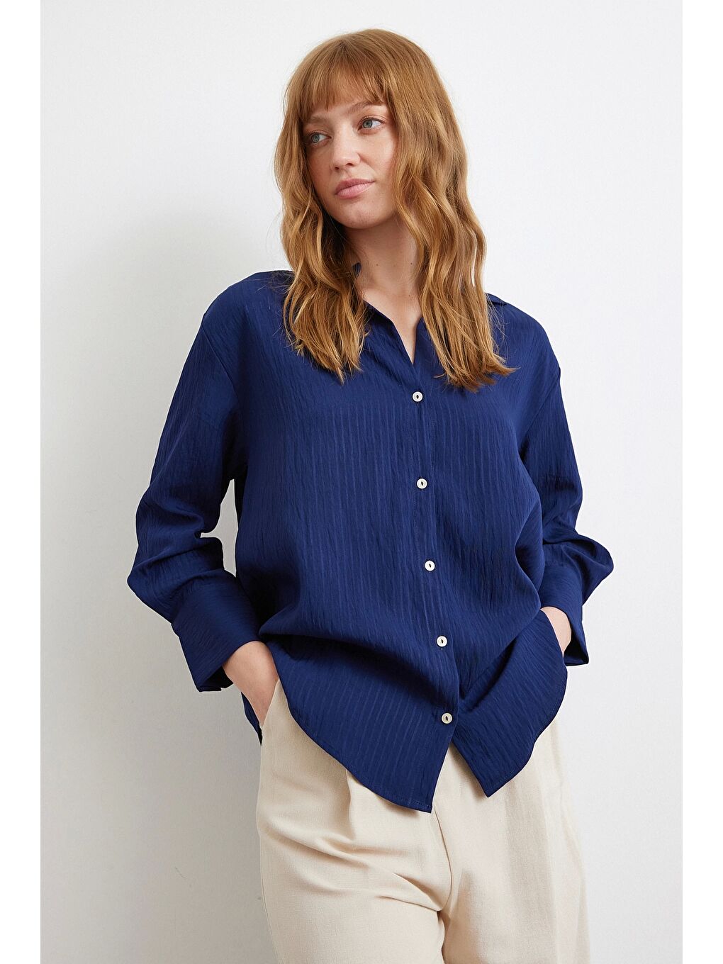 Paralel Çizgili Gömlek Lacivert-2