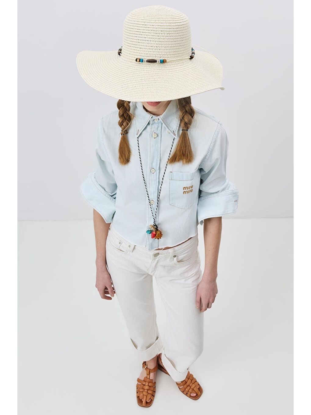 Ekru Geniş Kenar Hasır Plaj Şapkası Y25730-03 Krem-2