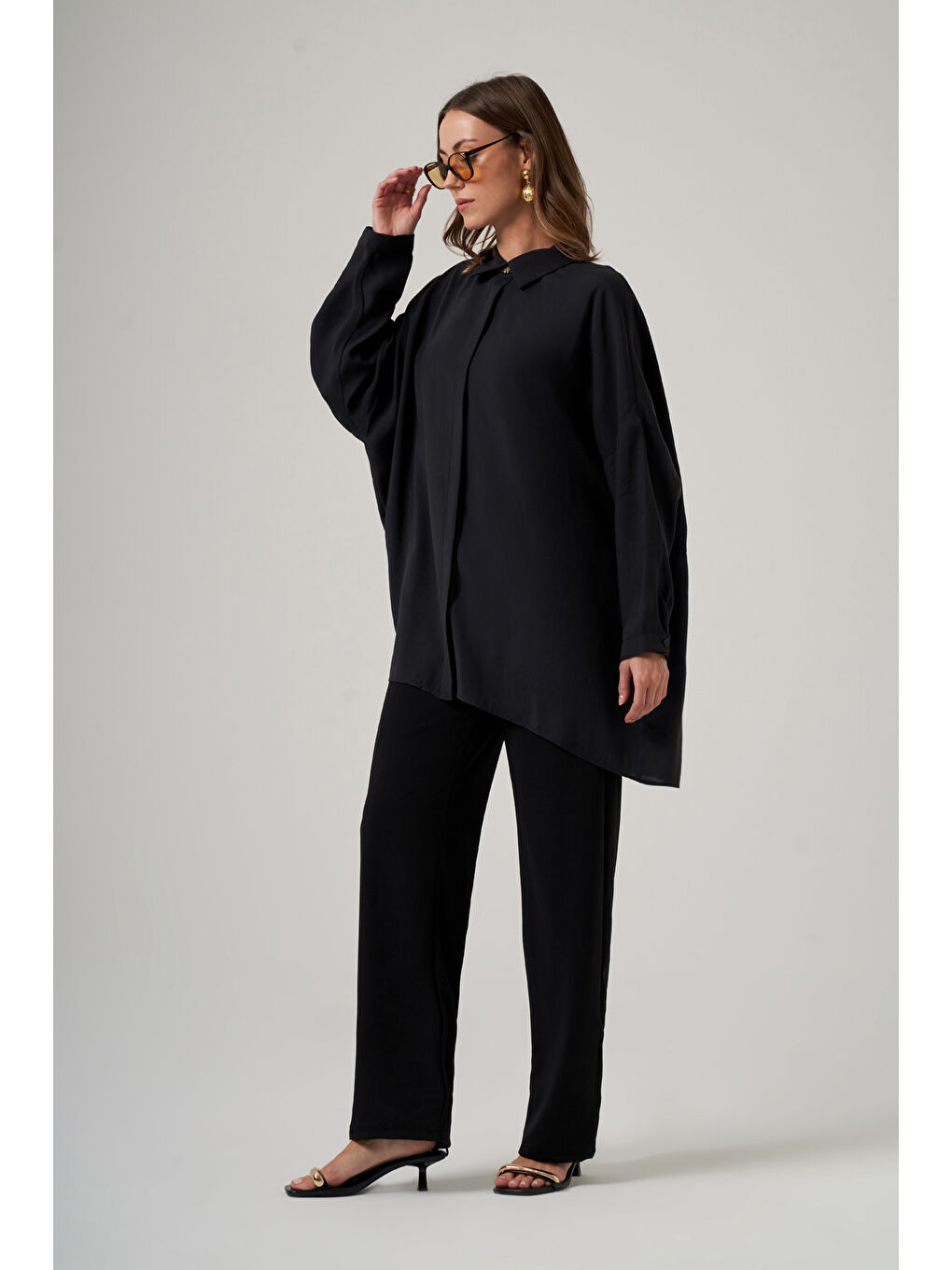 Oversize Basic Yazlık Gömlek 3001 Siyah-1