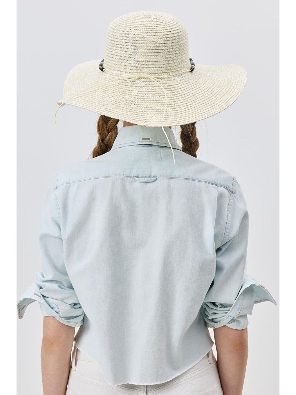 Ekru Geniş Kenar Hasır Plaj Şapkası Y25730-03 Krem-3