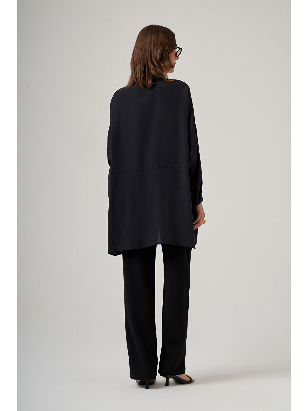 Oversize Basic Yazlık Gömlek 3001 Siyah-2