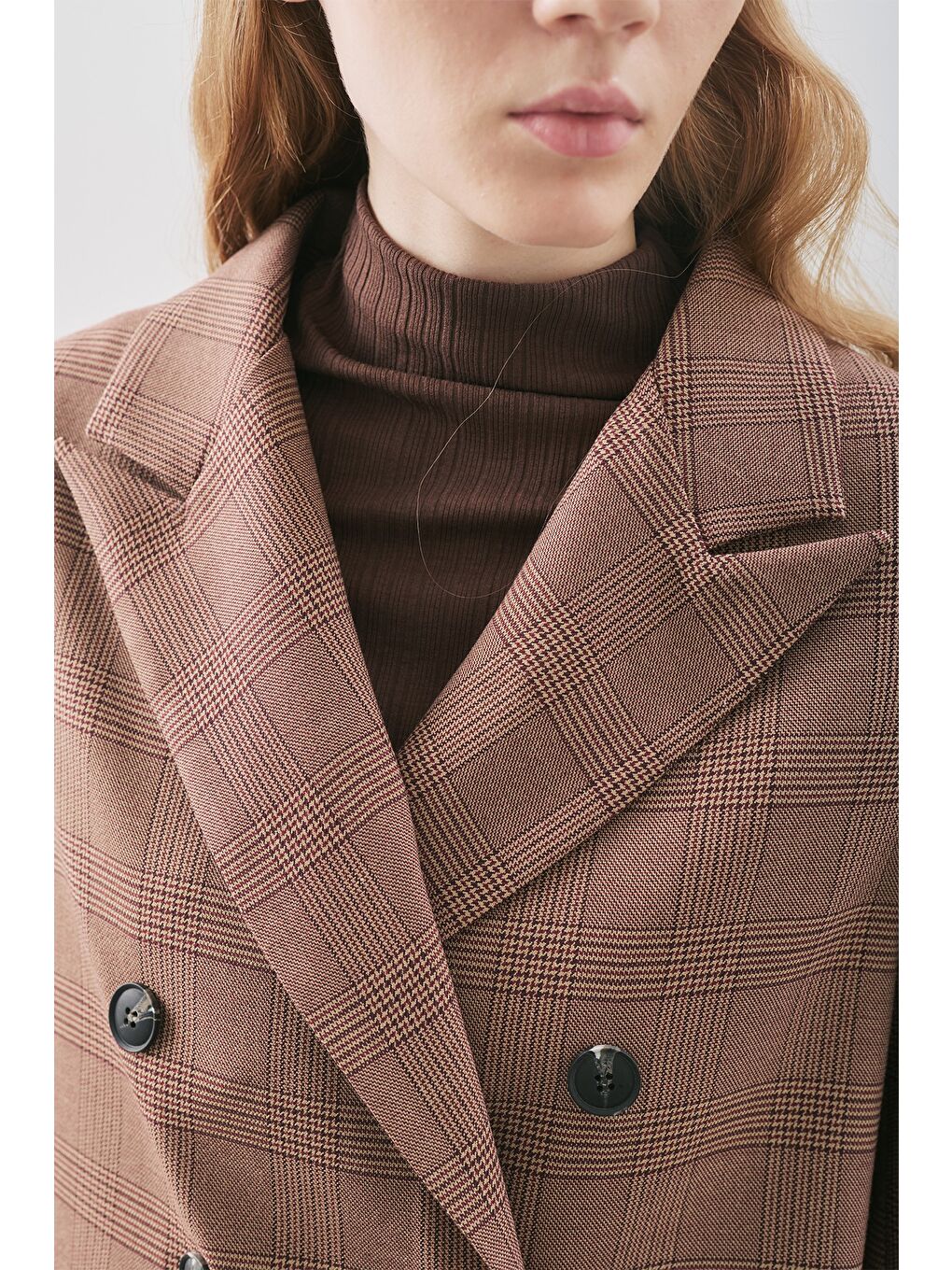 Kruvaze Ekose Blazer Ceket Bordo-4