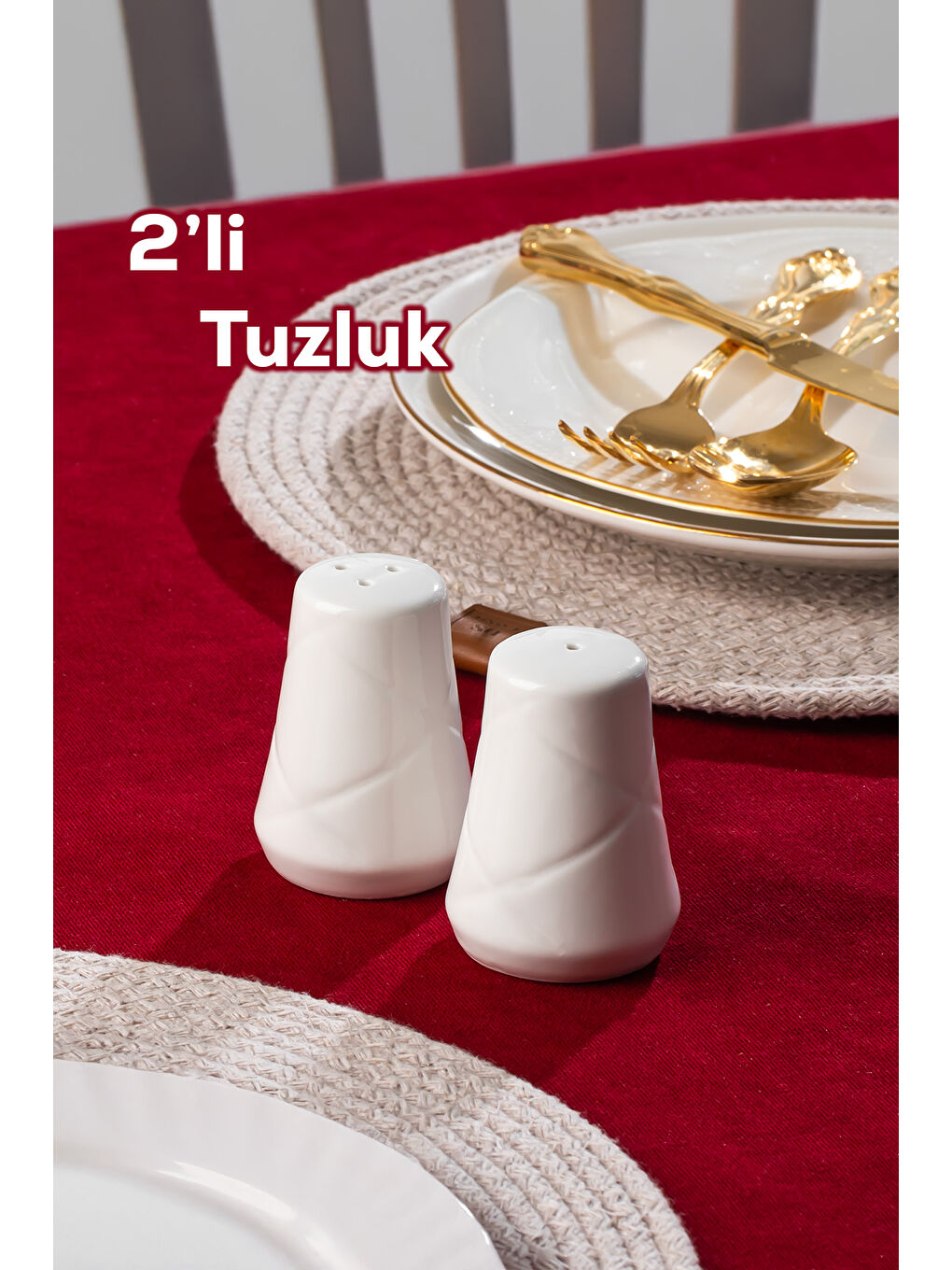 2335 Güneş 2li Porselen Tuzluk Biberlik Seti Beyaz - 7x5cm