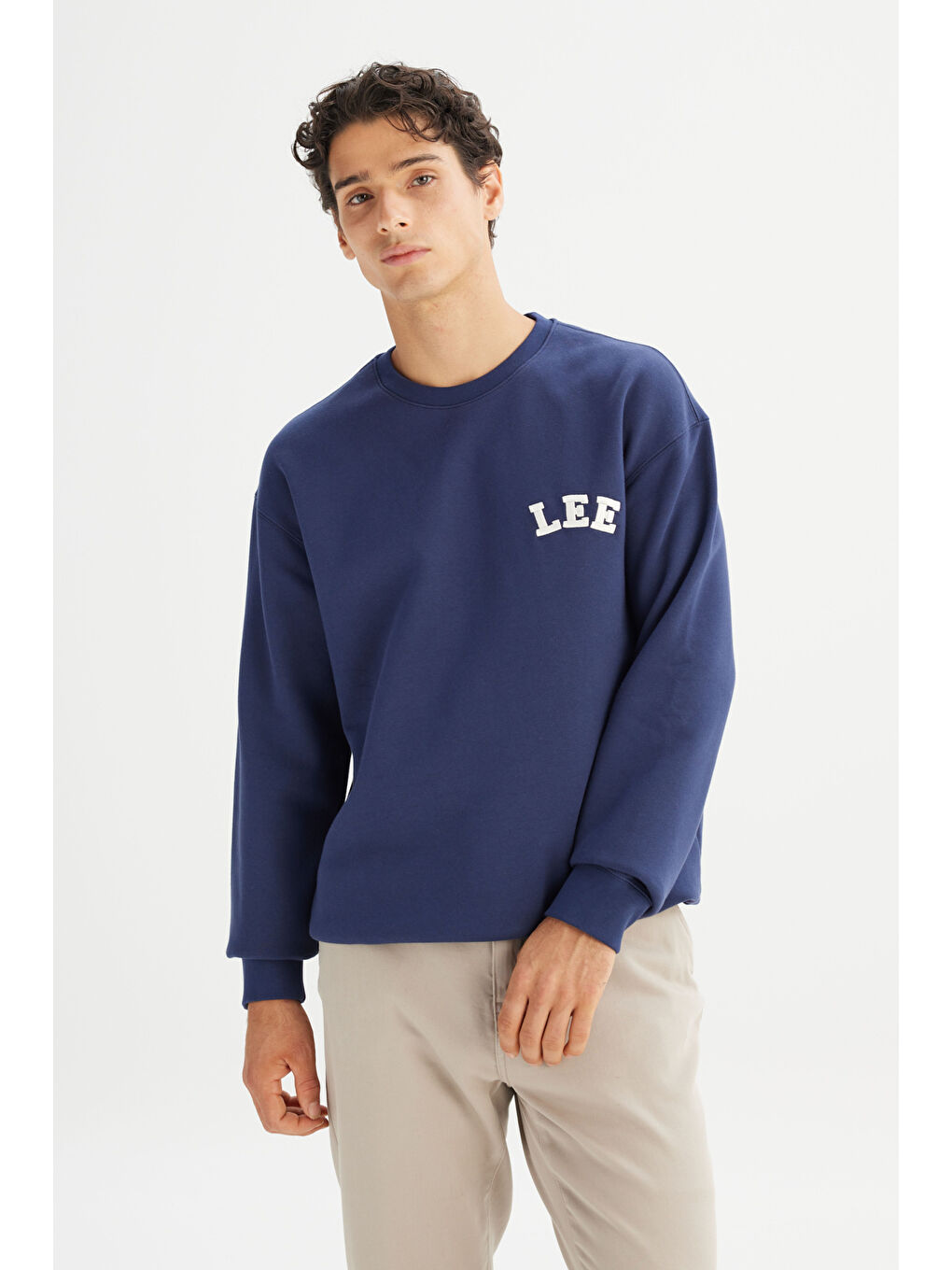 Lacivert Pamuklu Relaxed Fit Bisiklet Yaka İçi Polarlı Logo Detaylı Sweatshirt