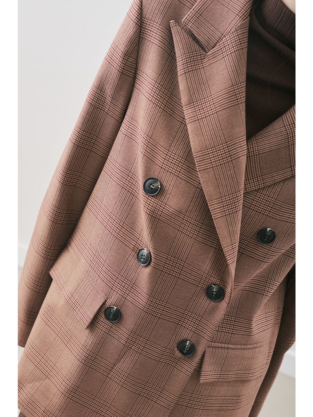 Kruvaze Ekose Blazer Ceket Bordo-5