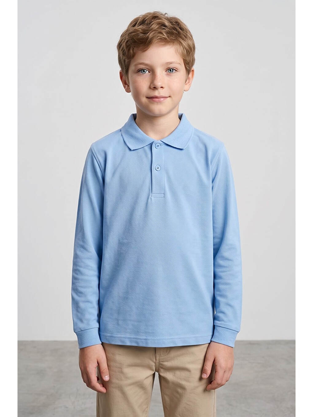 Mavi Basic Polo Yaka Uzun Kollu Unisex Çocuk Sweatshirt-1