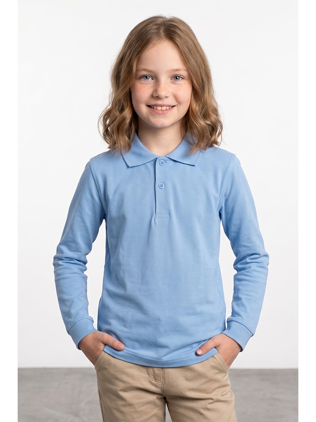Mavi Basic Polo Yaka Uzun Kollu Unisex Çocuk Sweatshirt-2