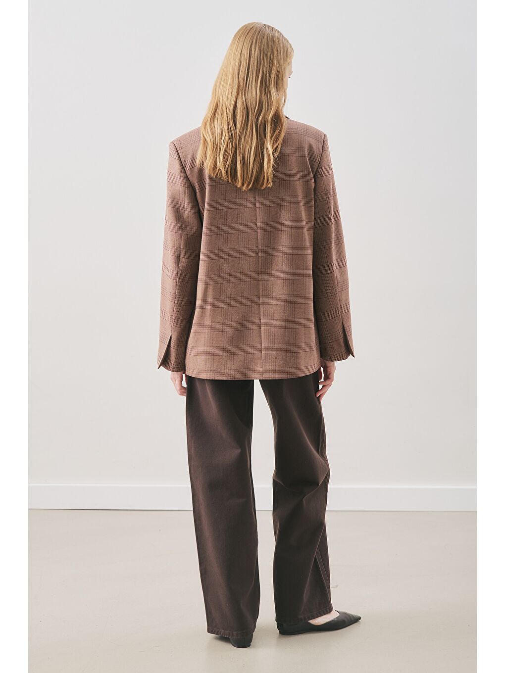 Kruvaze Ekose Blazer Ceket Bordo-6