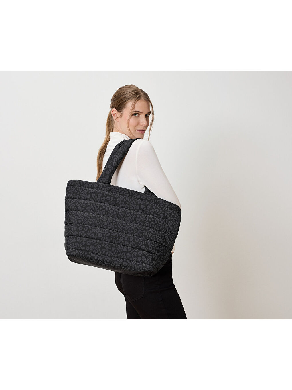 Siyah Kadın Shopper Çanta, Leopar