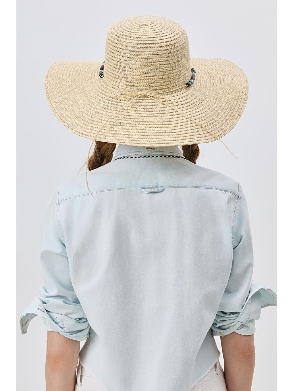 Geniş Kenar Hasır Plaj Şapkası Y25730-03 Bej-2