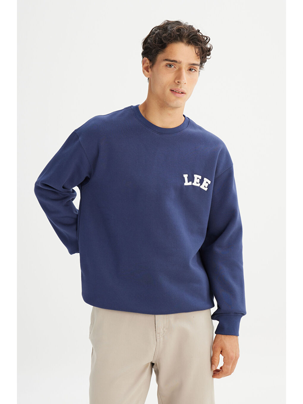 Lacivert Pamuklu Relaxed Fit Bisiklet Yaka İçi Polarlı Logo Detaylı Sweatshirt-2