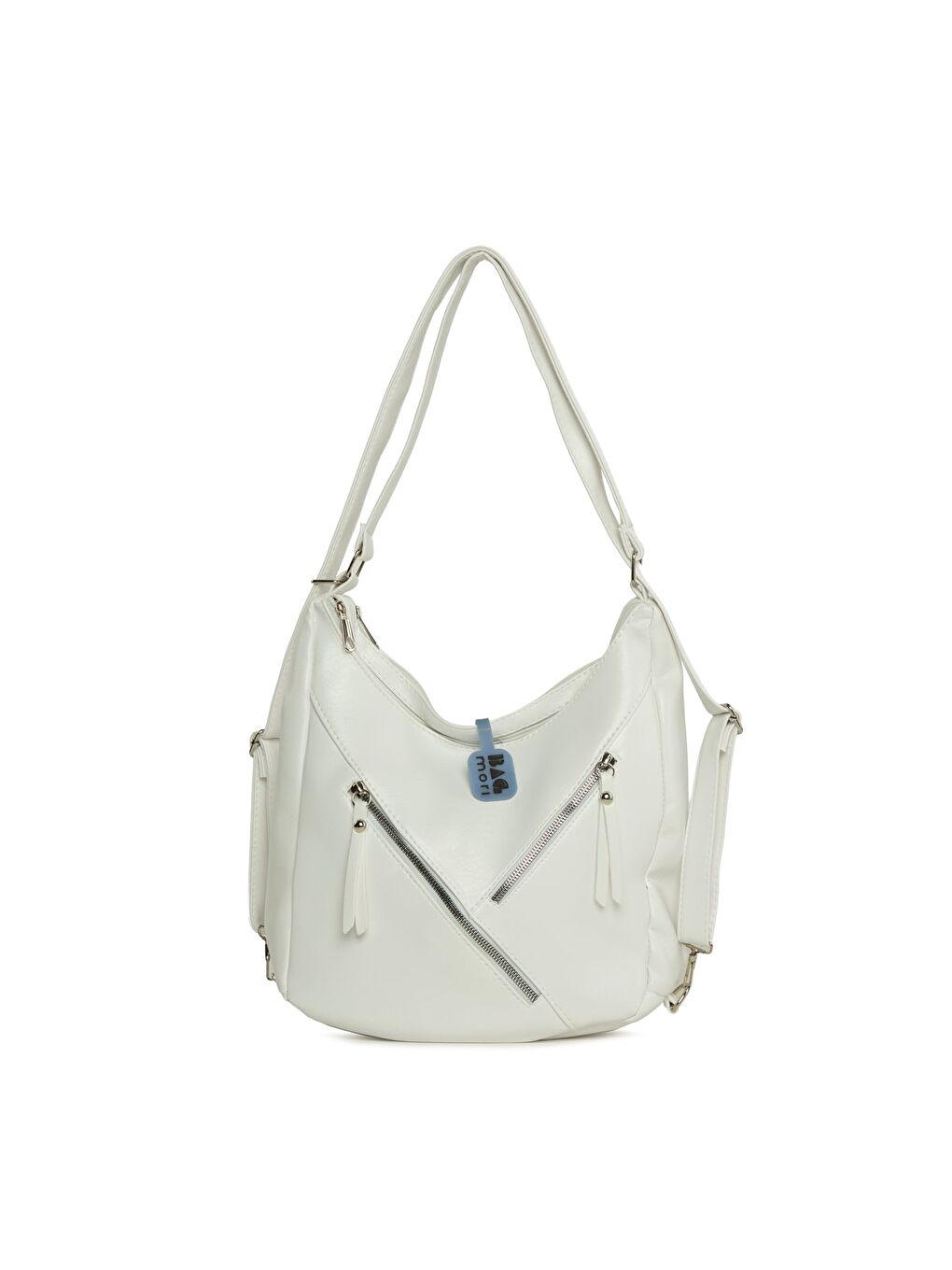 Beyaz Çift Fermuarlı Salaş Askılı ve Sırt Çantası