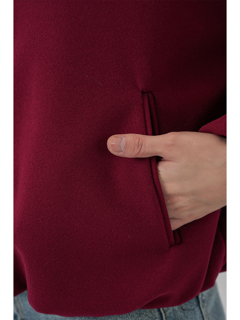 Kadın Büzgülü Oversize Kaşe Ceket 0728 - Bordo-4