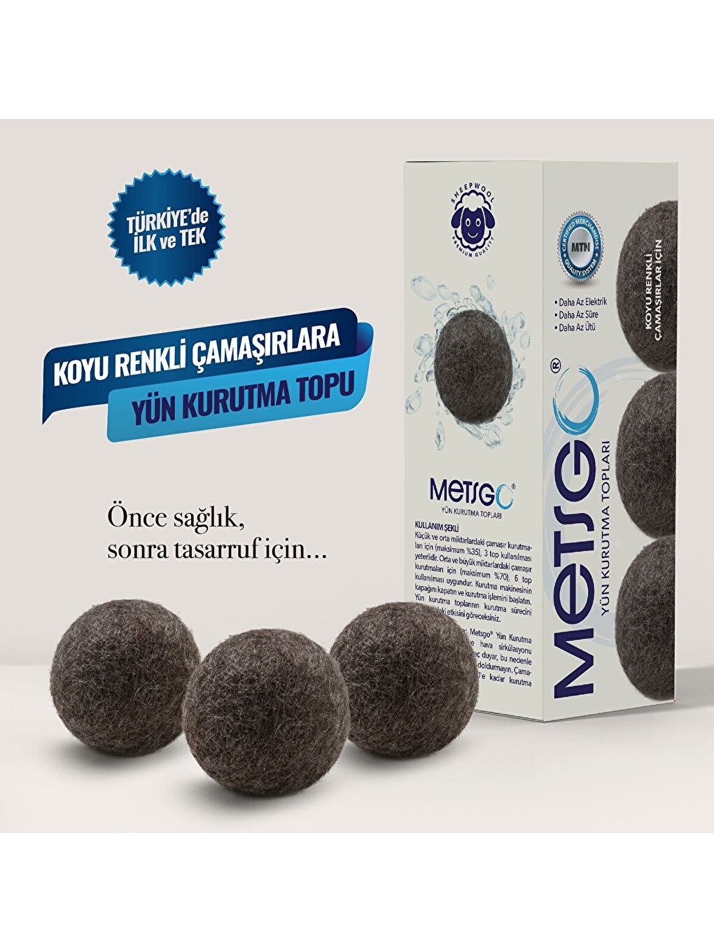 Karışık Yün Kurutna Topu 3'lü Set (Koyu Renkli Çamaşırlar)-1