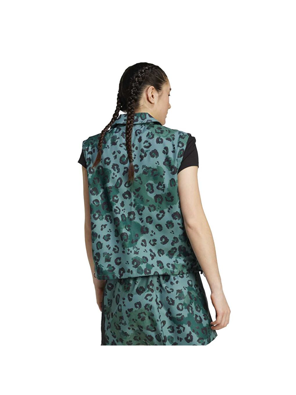 Yelek All Over Print Kadın Yeşil Klasik Yaka Yelek-1