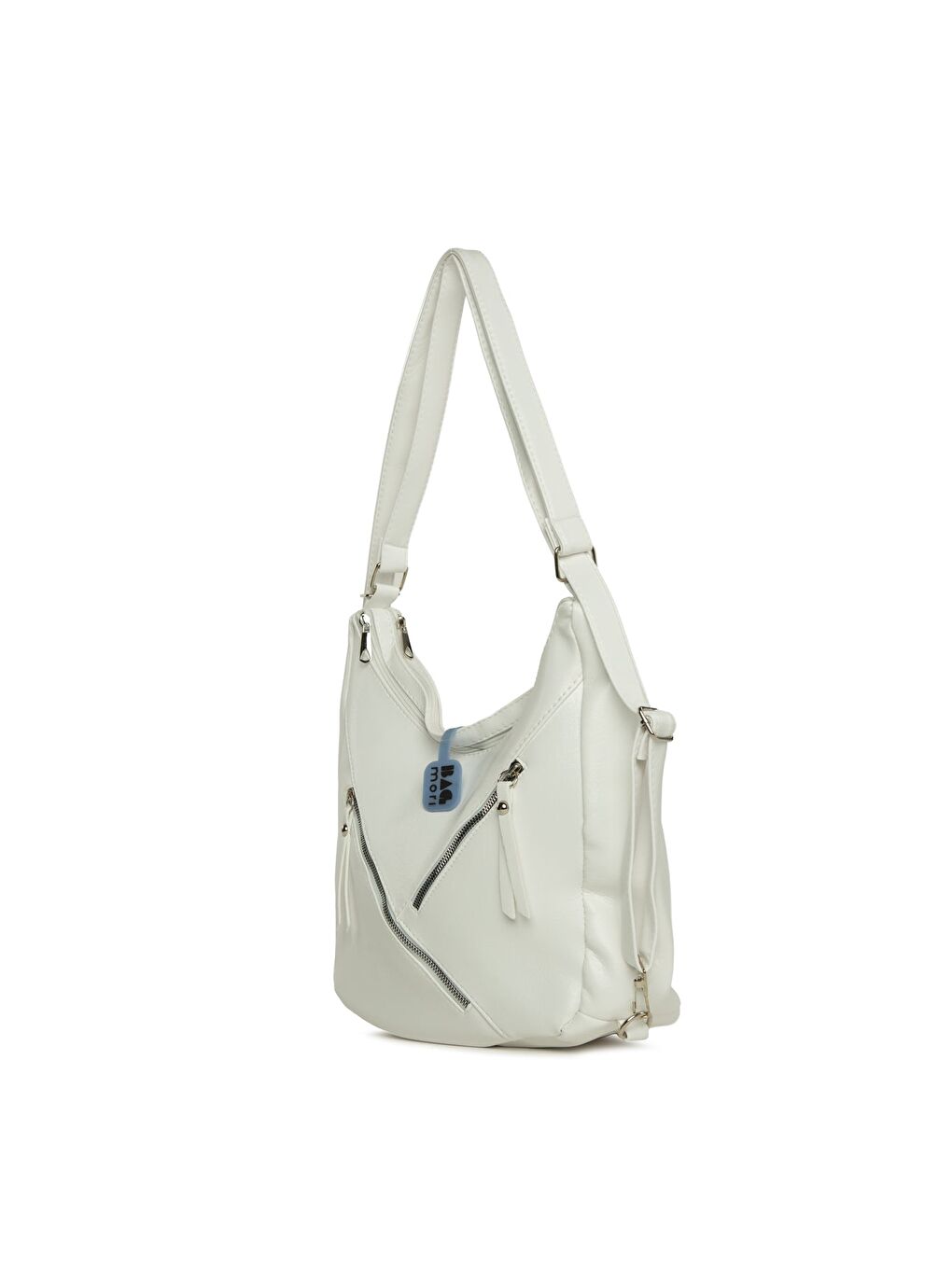 Beyaz Çift Fermuarlı Salaş Askılı ve Sırt Çantası-1