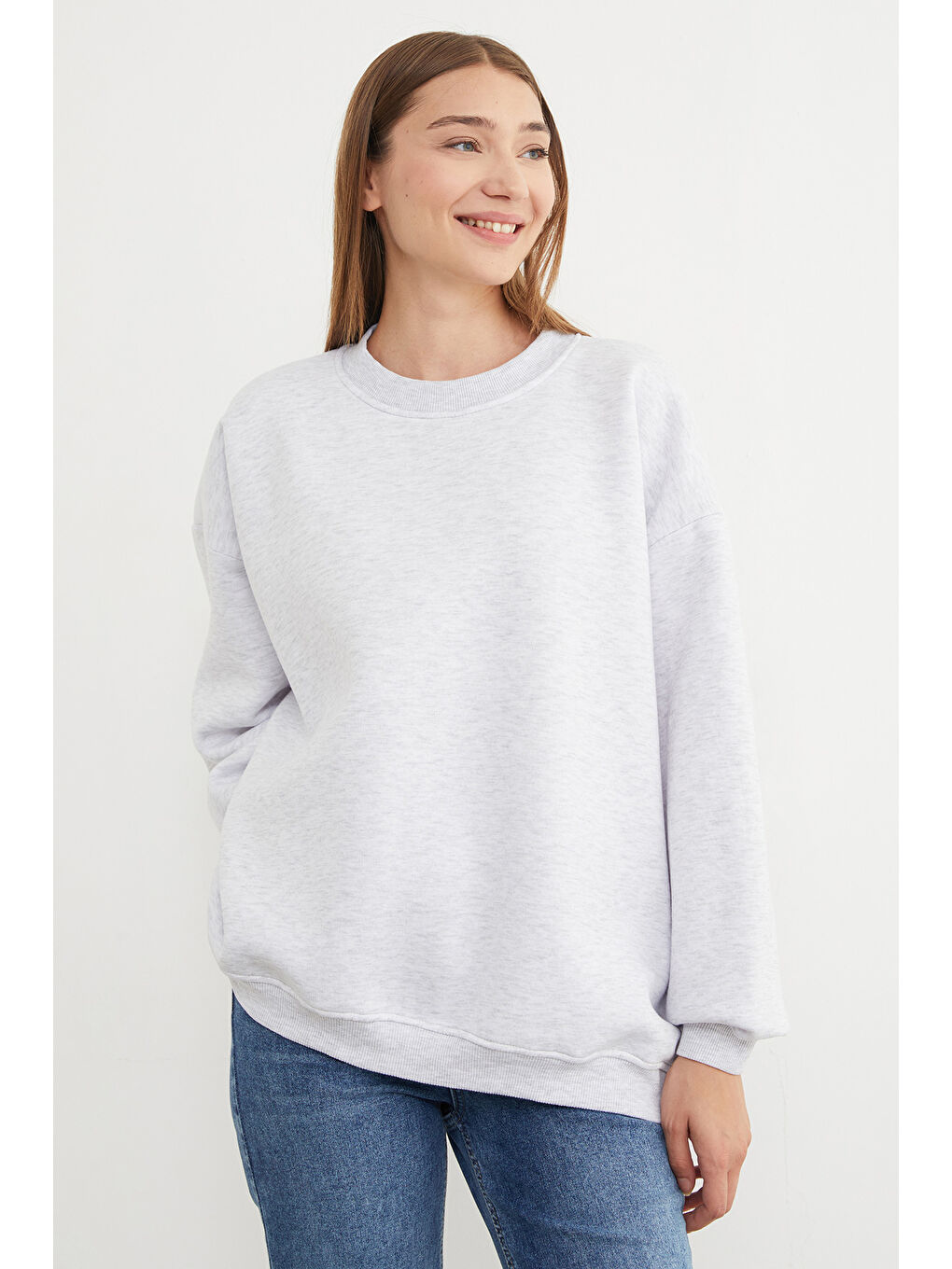 Gri 3 İplik Basic Oversize Sweatshirt