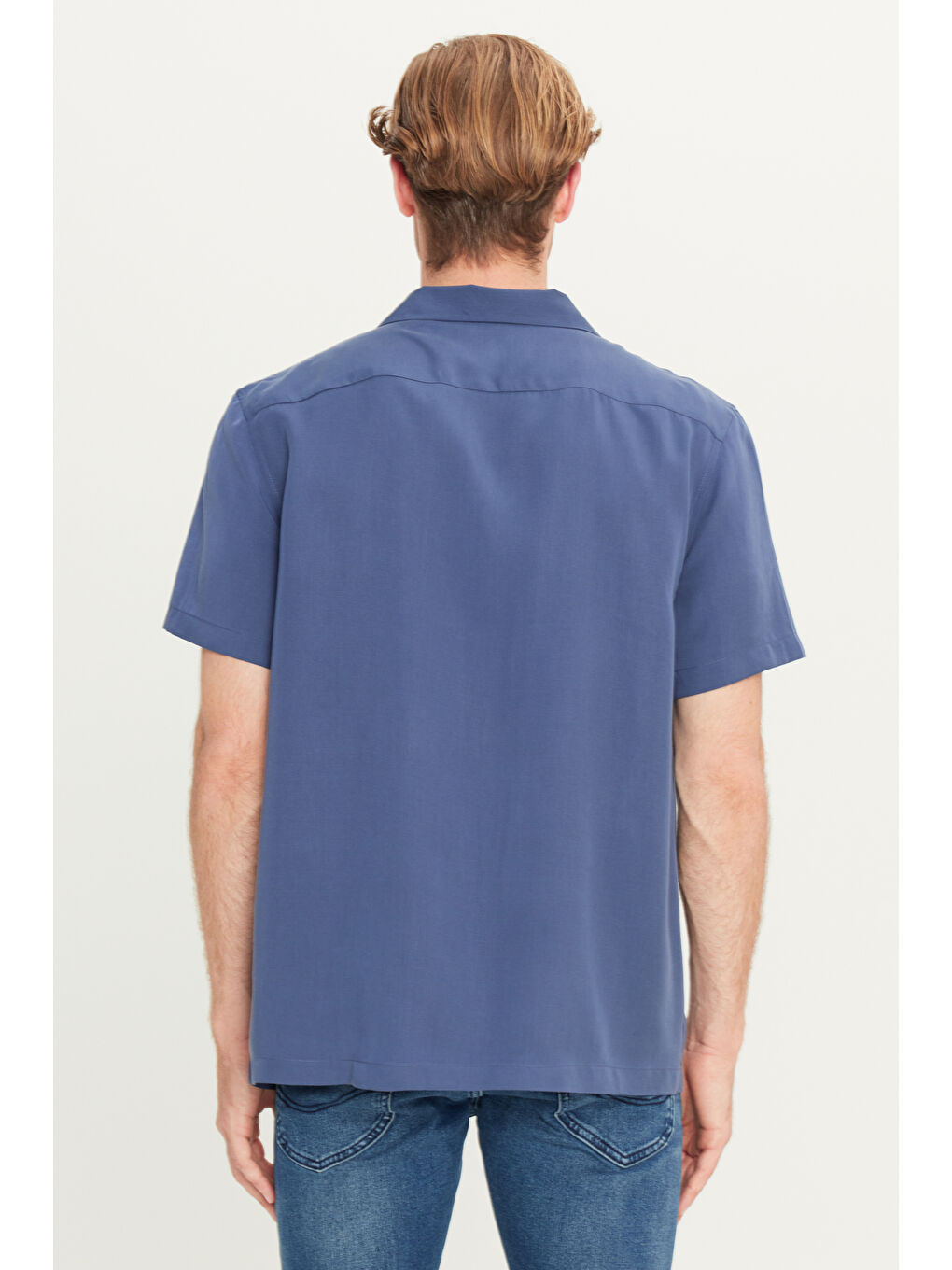 Relaxed Fit Geniş Kesim Yumuşak Dokulu Lacivert Gömlek-4