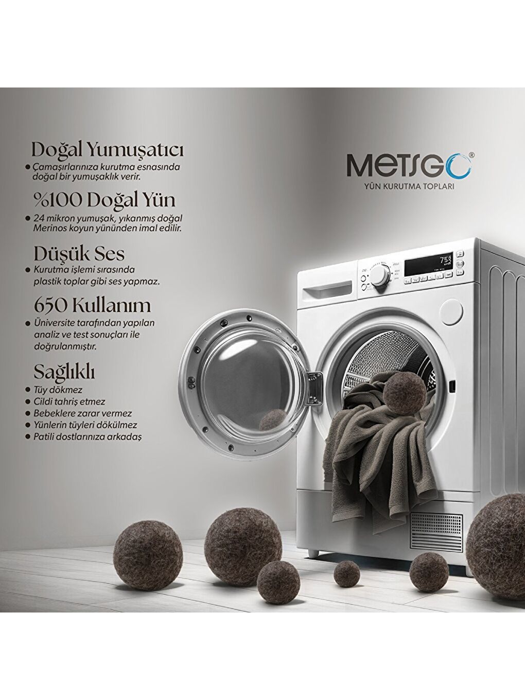 Karışık Yün Kurutna Topu 3'lü Set (Koyu Renkli Çamaşırlar)-2