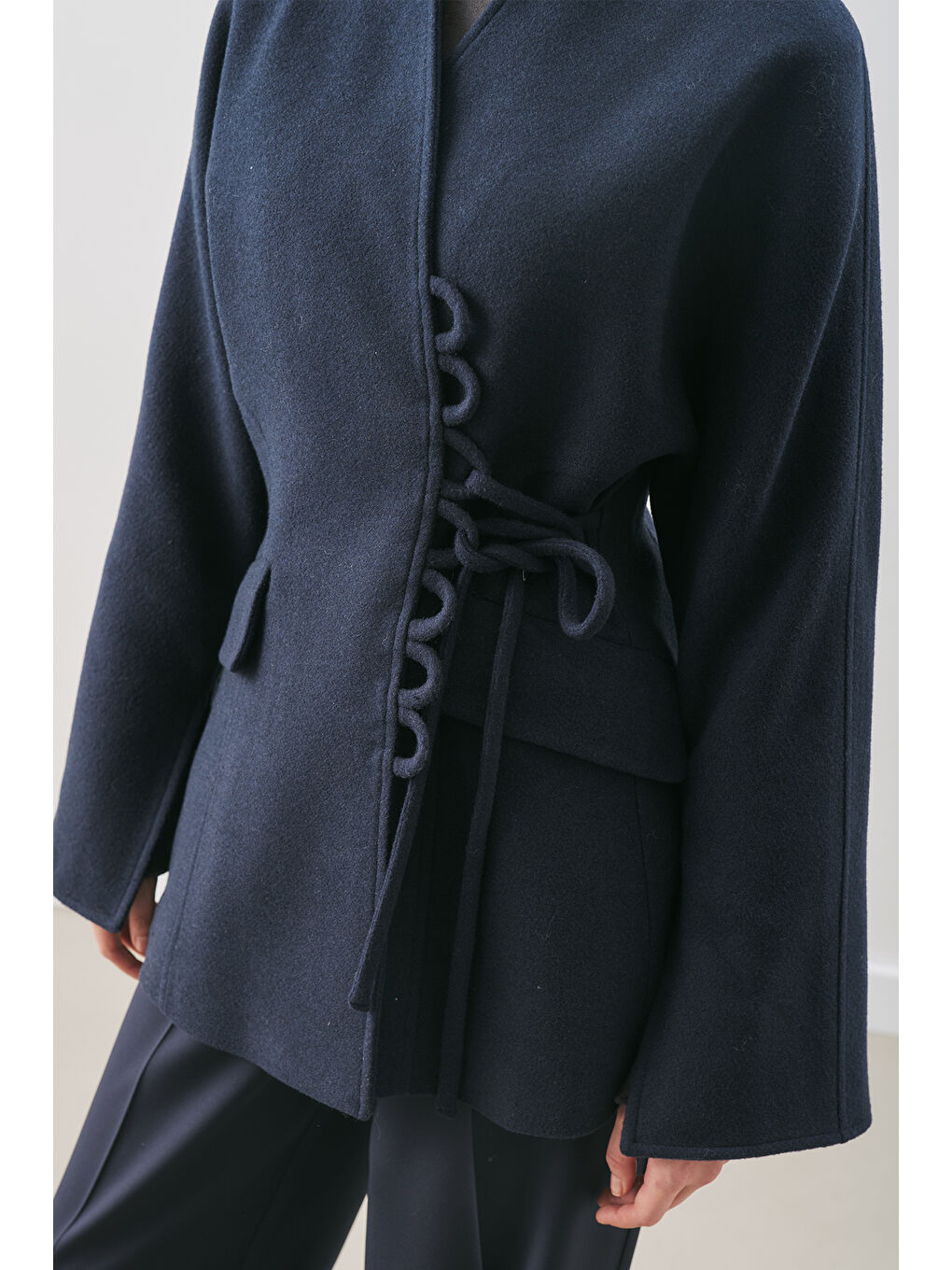 Aroa Bağlamalı Kaşe Ceket Lacivert-3