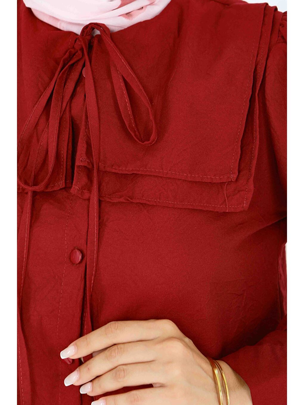 Kare Yaka Detaylı Dokuma Tunik Bordo - 27607-3