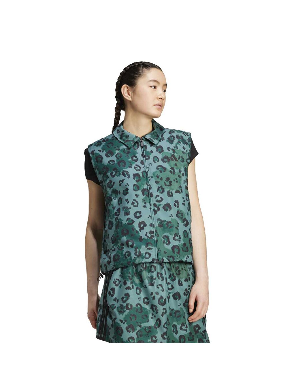 Yelek All Over Print Kadın Yeşil Klasik Yaka Yelek-2