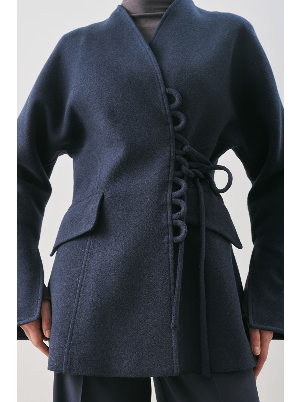 Aroa Bağlamalı Kaşe Ceket Lacivert-4