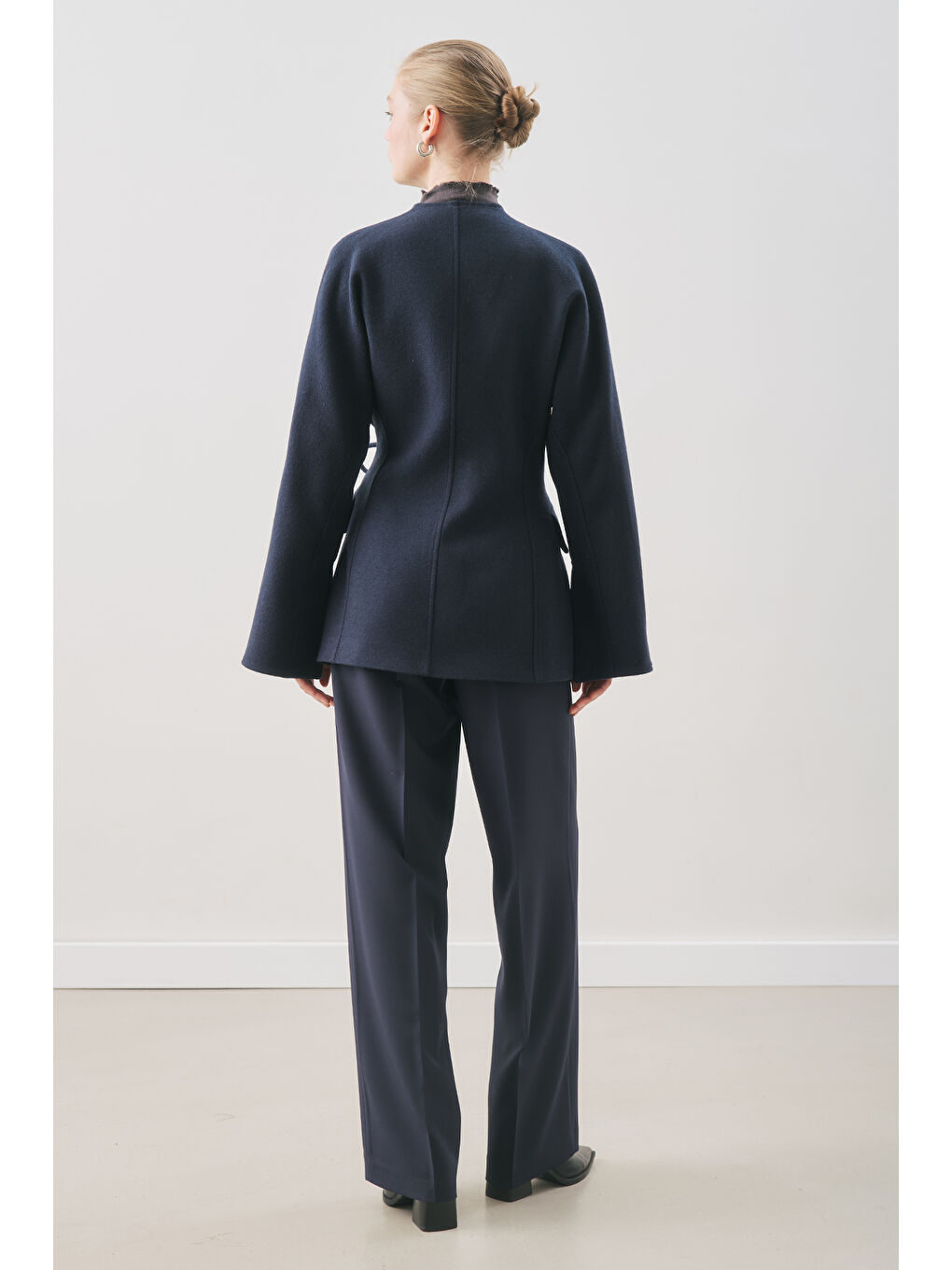 Aroa Bağlamalı Kaşe Ceket Lacivert-5
